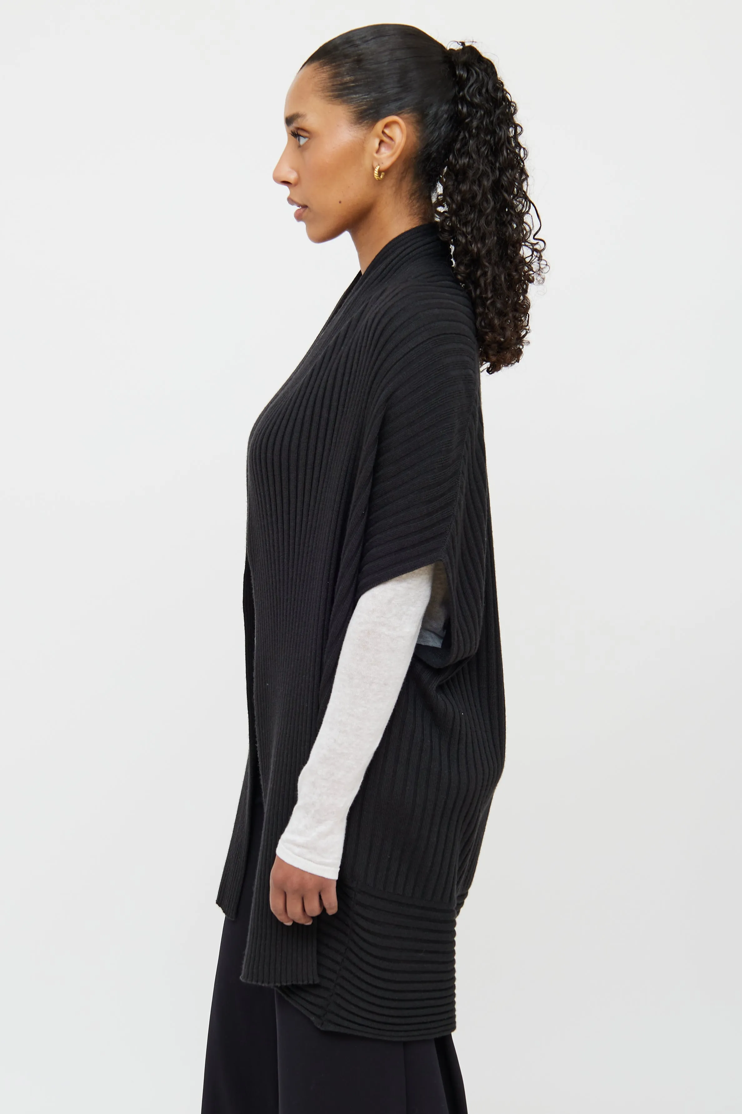 Black Rib Knit Open Vest