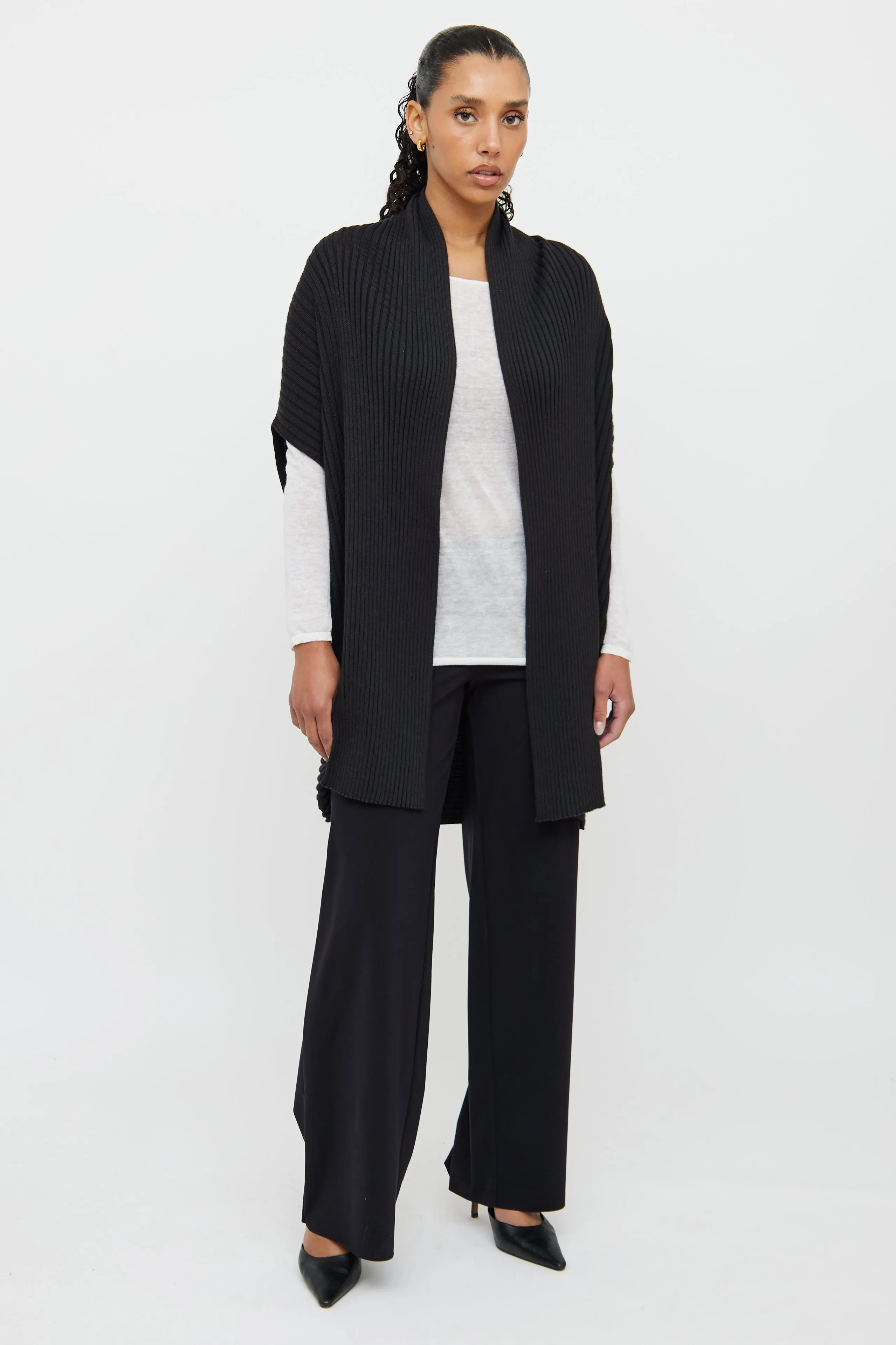 Black Rib Knit Open Vest