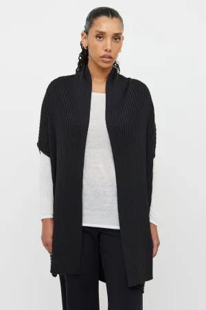 Black Rib Knit Open Vest