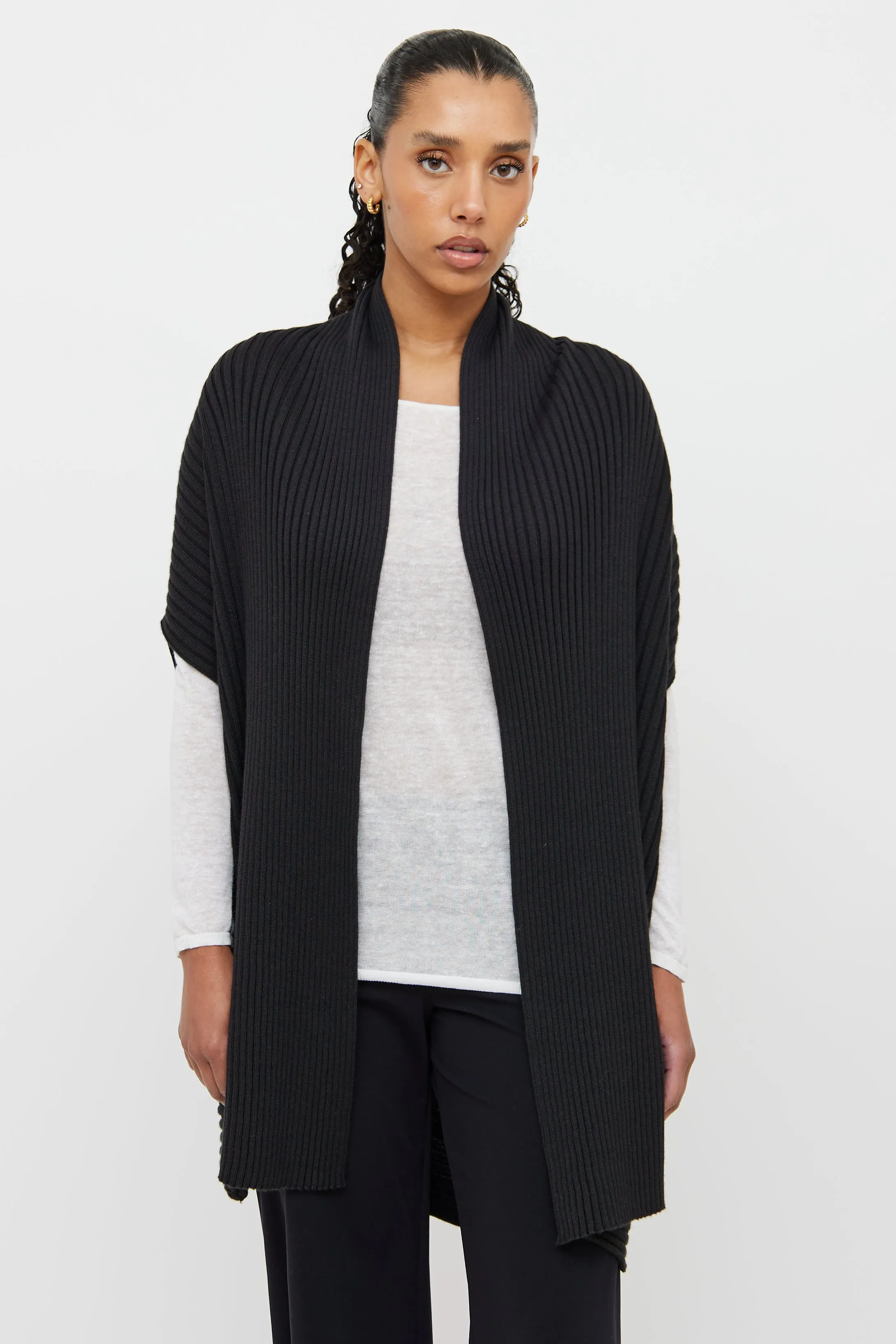 Black Rib Knit Open Vest