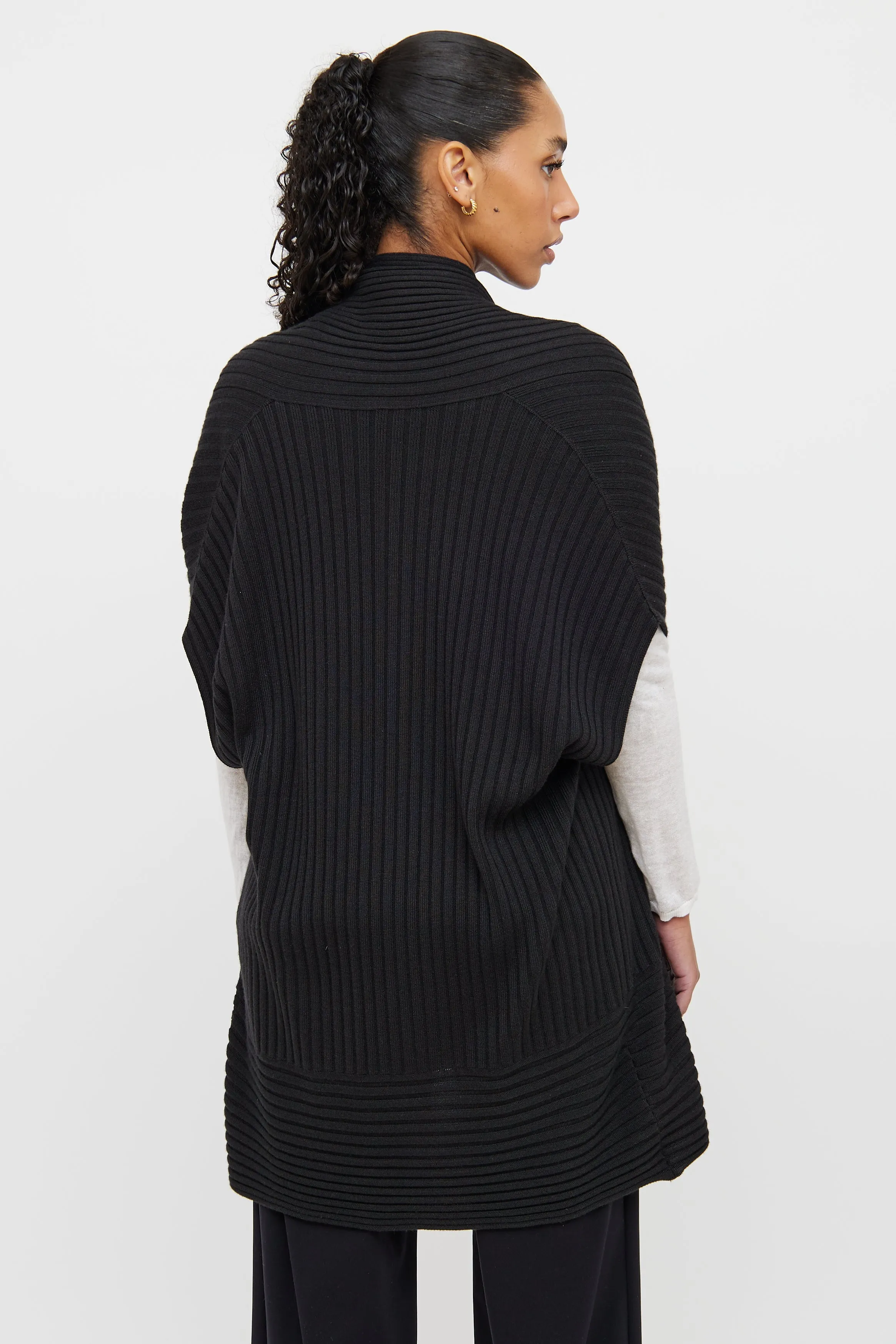 Black Rib Knit Open Vest