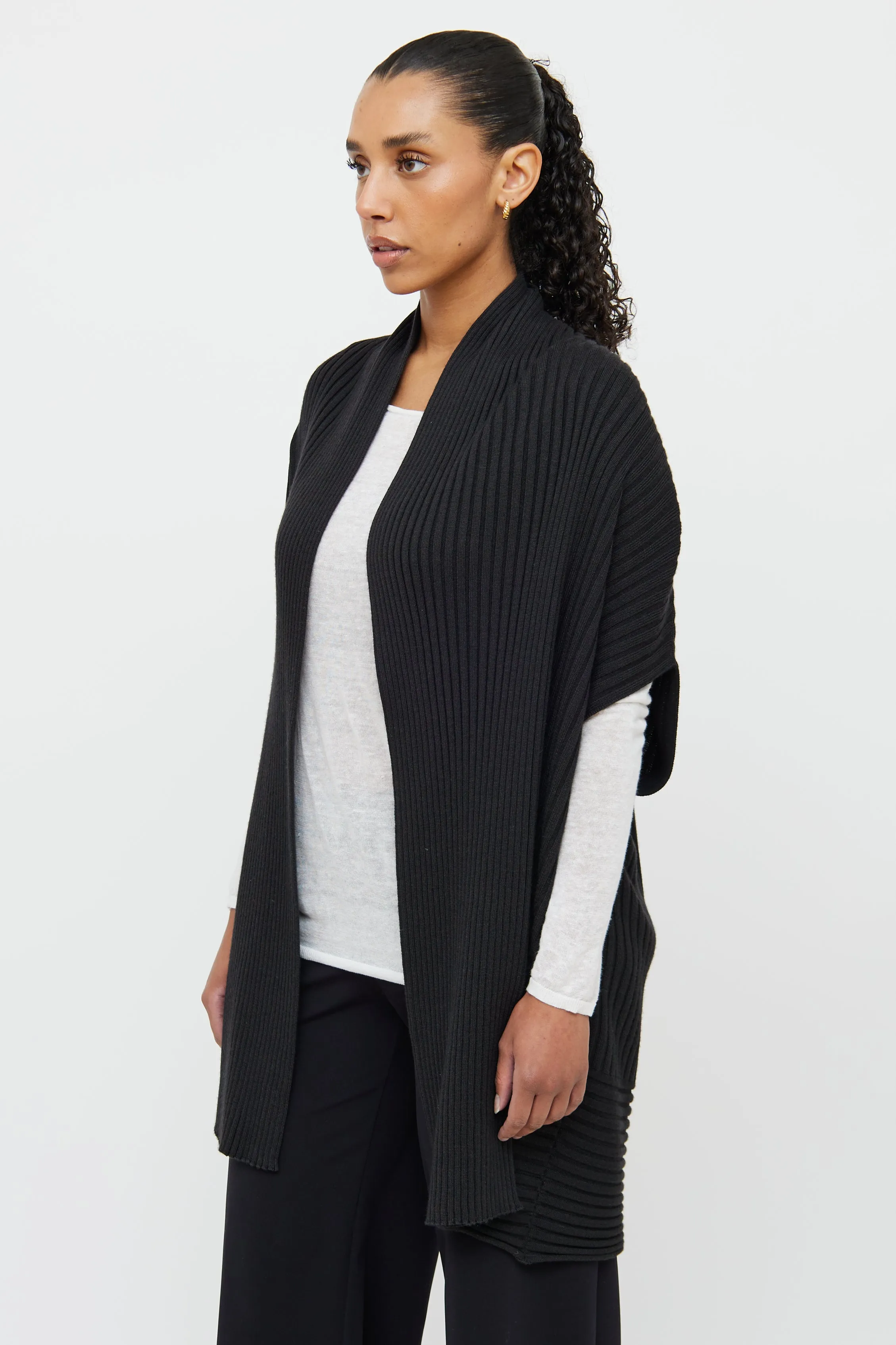 Black Rib Knit Open Vest