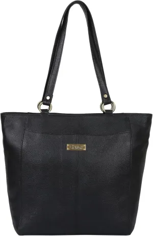 Black Tote Bag for Women  Elegant Genuine Leather Shoulder Handbag, Spacious Top Handle Satchel, Classic Ladies Purse for Office, Travel, Parties & Everyday Use (H 12" x W 15.25" x D 4.75").