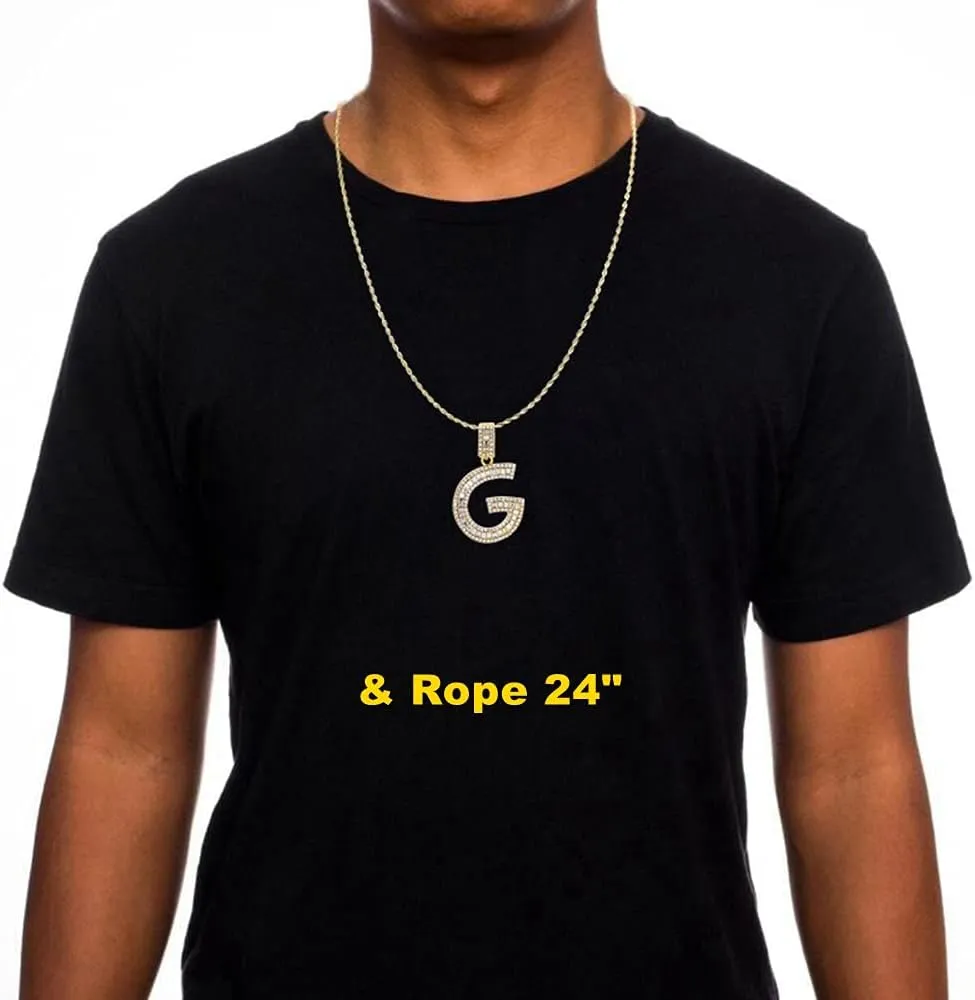 Bling Silver Gold Iced Out Baguette Initial Letter Necklaces for Men Women Big Cz Diamond Capital Letter Pendant A-Z with Rope Tennis Chains