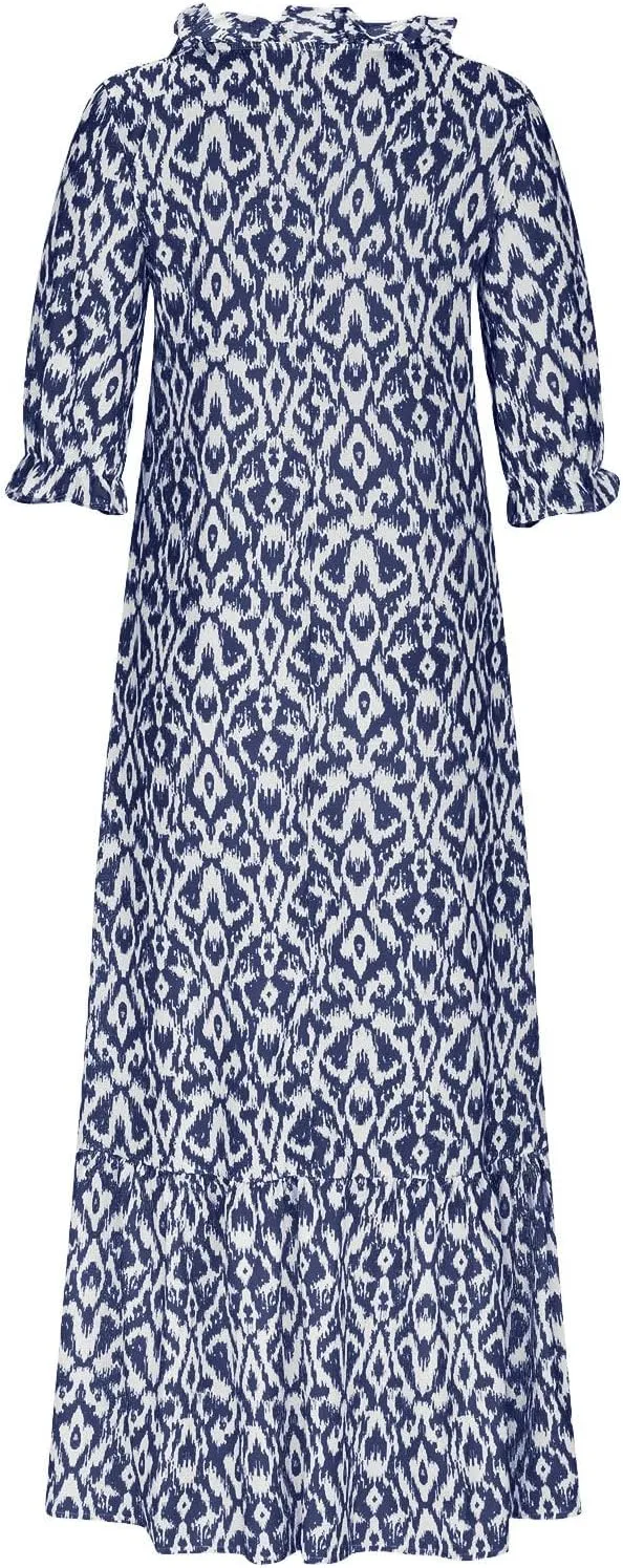 Boho Dress for Women Half Sleeve V Neck Tassel Maxi Dresses Floral Printed Flowy A-Line Beach Vacation Dresses