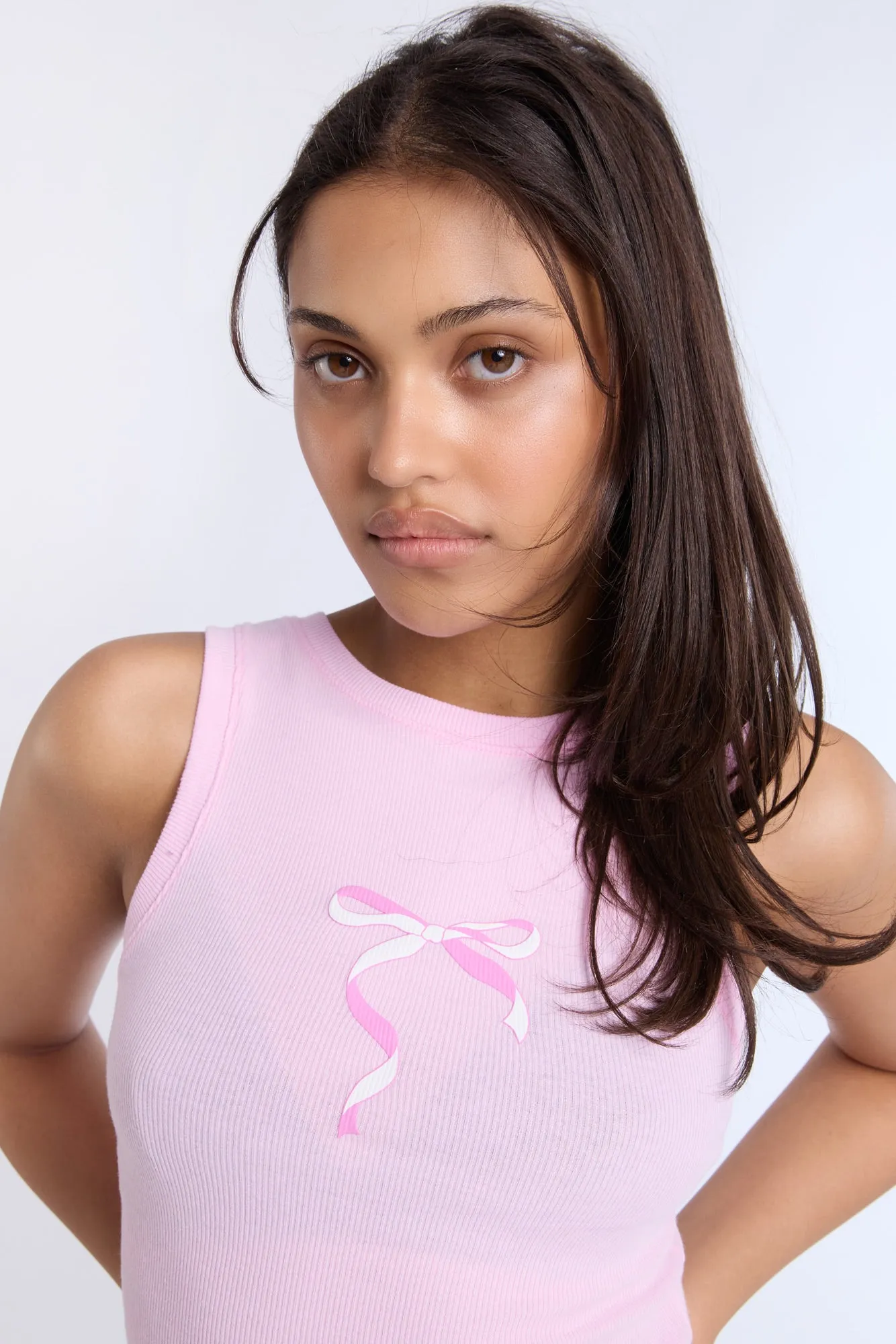 Bow Graphic High Neck Tank Top