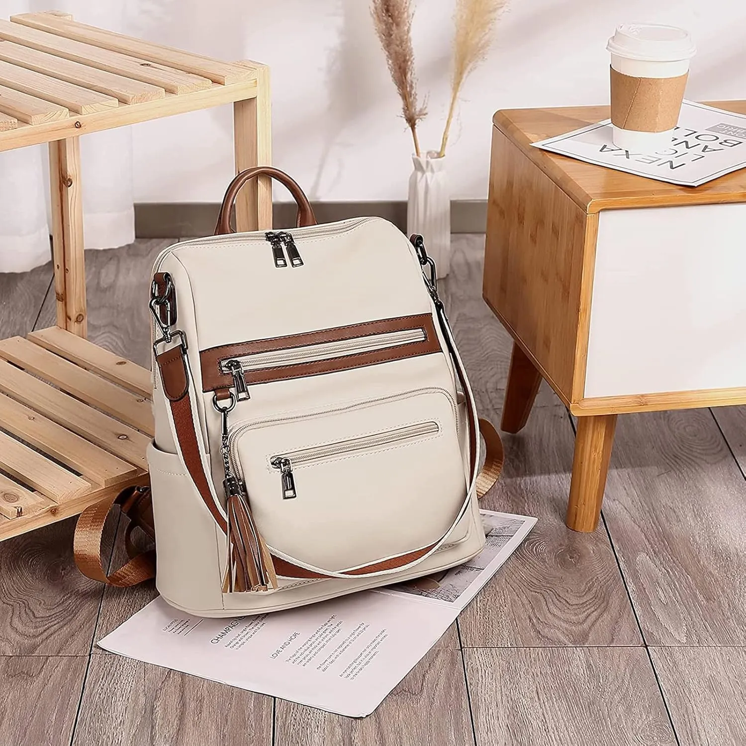 BROMEN Backpack Purse for Women Fashion Leather Designer Travel Large Ladies Shoulder Bags