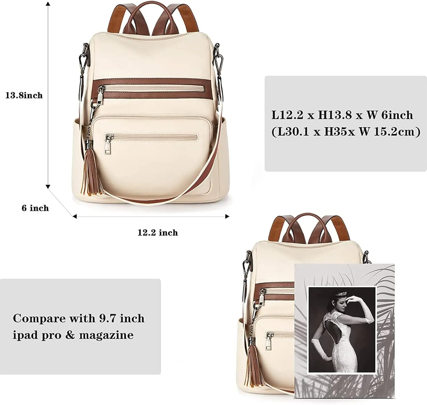 BROMEN Backpack Purse for Women Fashion Leather Designer Travel Large Ladies Shoulder Bags