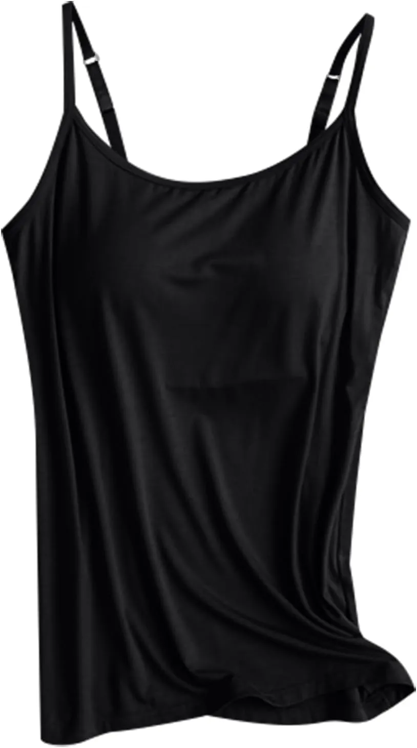 Built in Bra Tank Tops for Women 2024 Trendy Adjustable Spaghetti Padded Bra Camisole Basic Undershirts Yoga Tops
