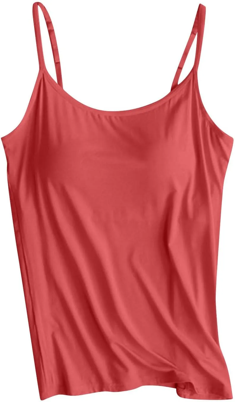 Built in Bra Tank Tops Womens Workout Casual Loose Crewneck Spaghetti Strap Summer Camisoles 2025 Trendy Yoga Outfits