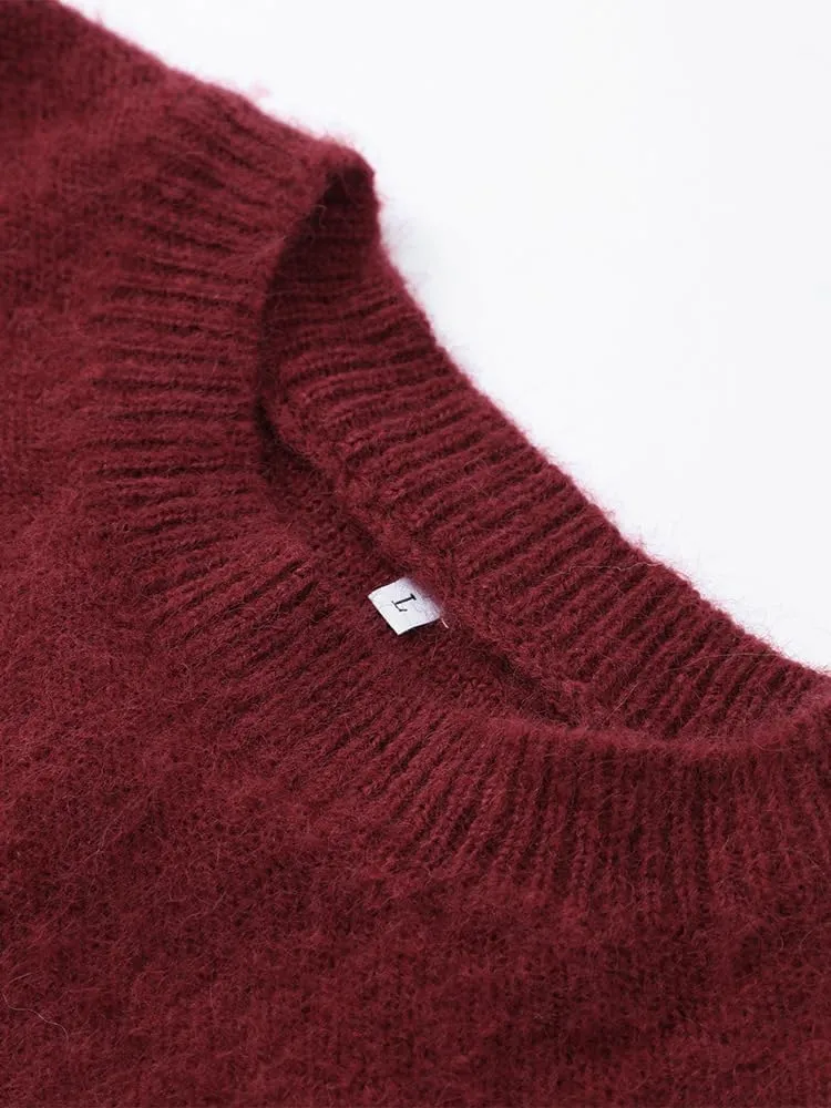 Burgundy Sweater Women Pullover Crewneck Knit Sweaters Oversized Red Cute Sweaters Fall 2024 Trendy