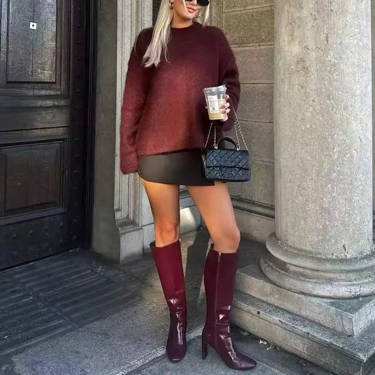 Burgundy Sweater Women Pullover Crewneck Knit Sweaters Oversized Red Cute Sweaters Fall 2024 Trendy