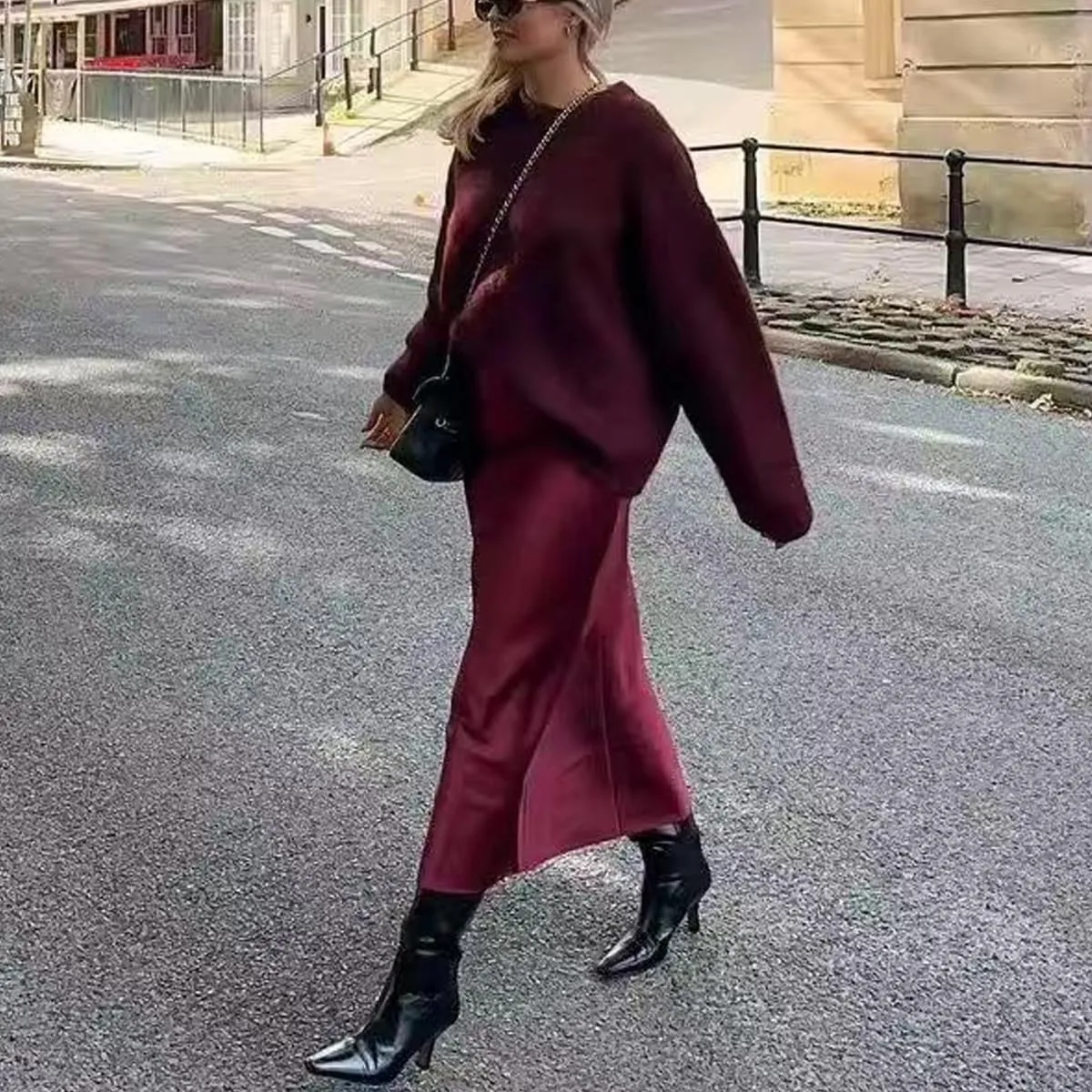 Burgundy Sweater Women Pullover Crewneck Knit Sweaters Oversized Red Cute Sweaters Fall 2024 Trendy