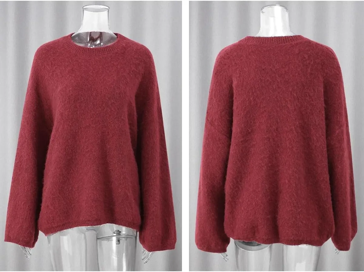 Burgundy Sweater Women Pullover Crewneck Knit Sweaters Oversized Red Cute Sweaters Fall 2024 Trendy