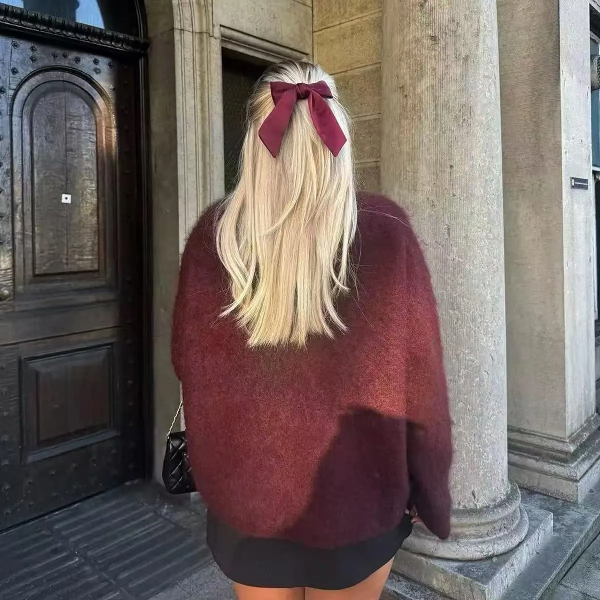 Burgundy Sweater Women Pullover Crewneck Knit Sweaters Oversized Red Cute Sweaters Fall 2024 Trendy