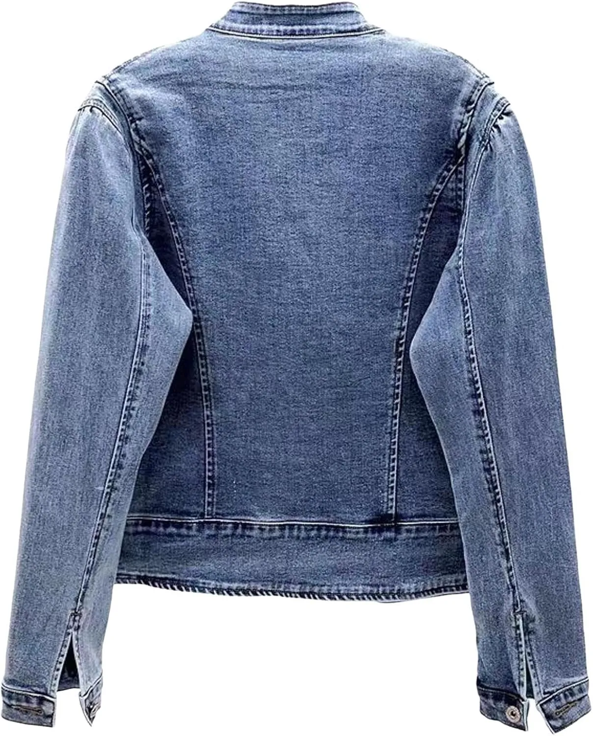 Butterfly Embroidery Denim Jacket for Women Long Sleeve Botton Up Coat with Pocket Trendy Fitted Fall Plain Autumn Outerwear