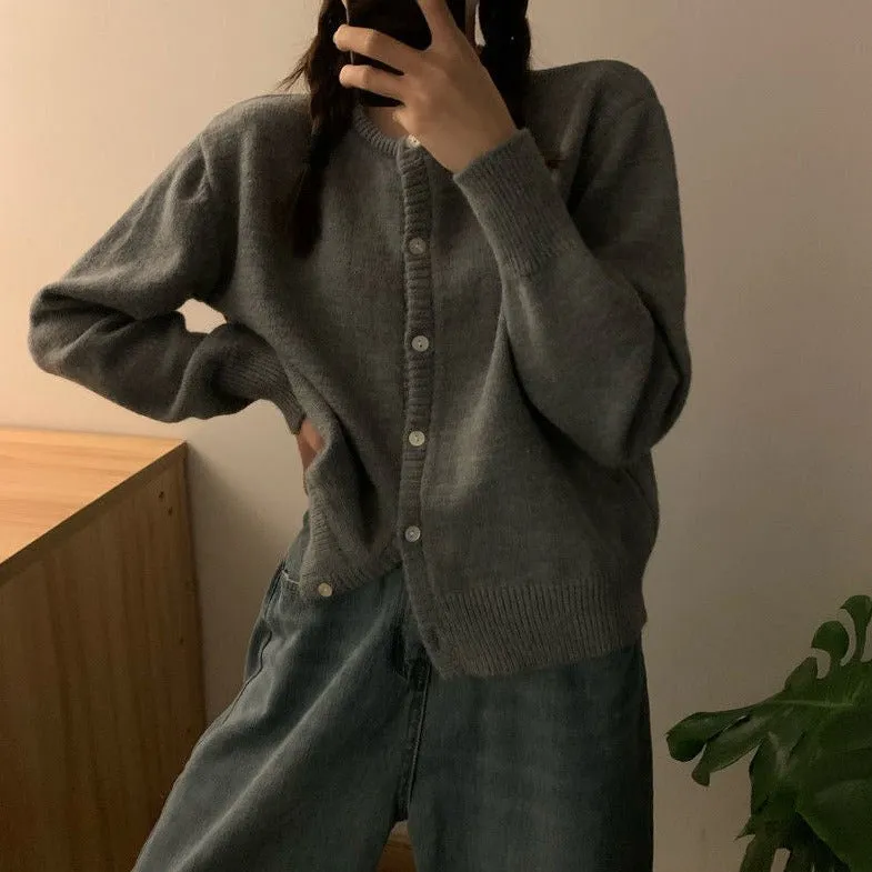Button-Down Cardigan With Round Neck