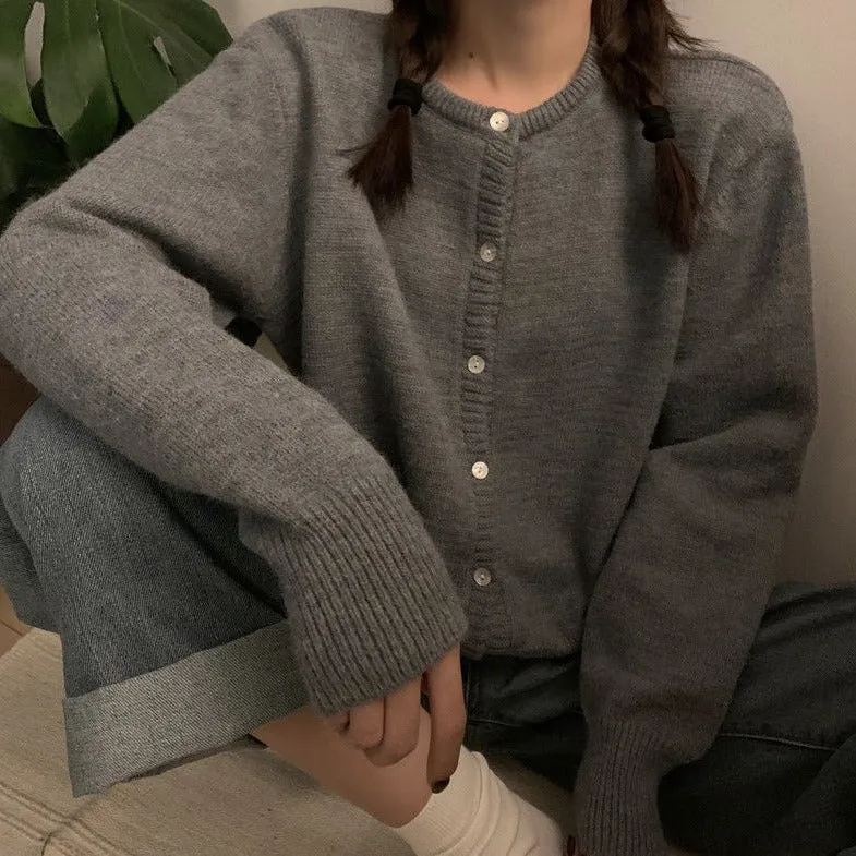 Button-Down Cardigan With Round Neck