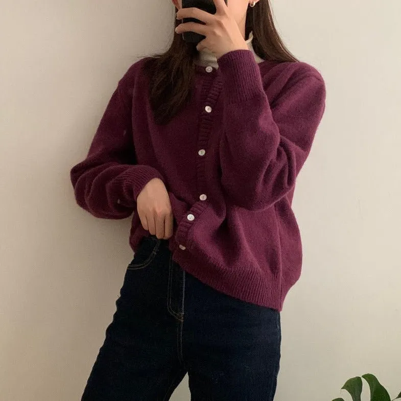 Button-Down Cardigan With Round Neck