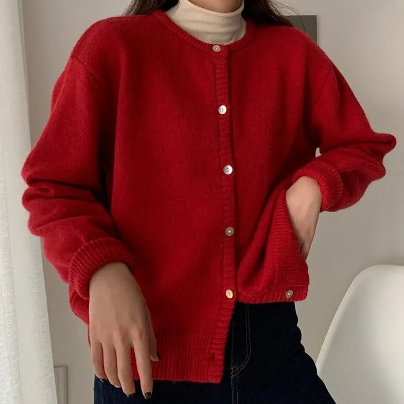 Button-Down Cardigan With Round Neck