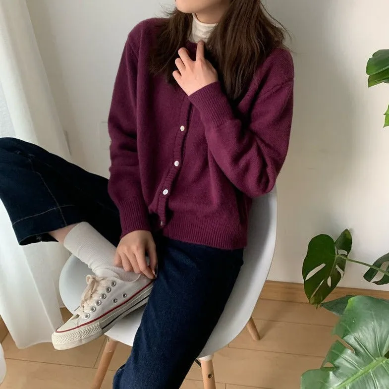 Button-Down Cardigan With Round Neck