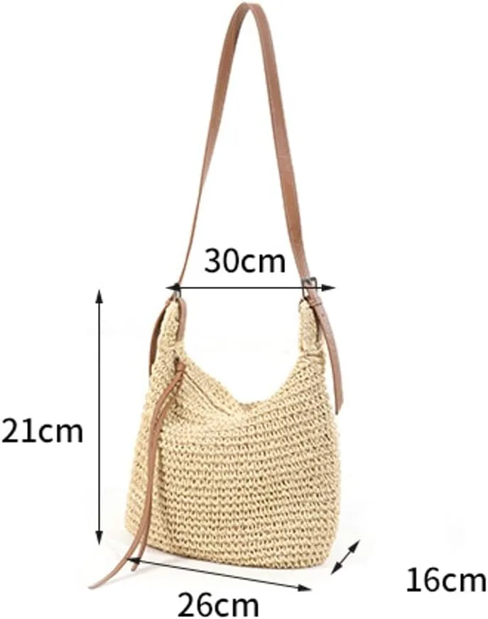 Caistre Handwoven Straw Bag for Women Summer Beach Hobo Handbag Lightweight Large Straw Tote Bag for Vacation Travel