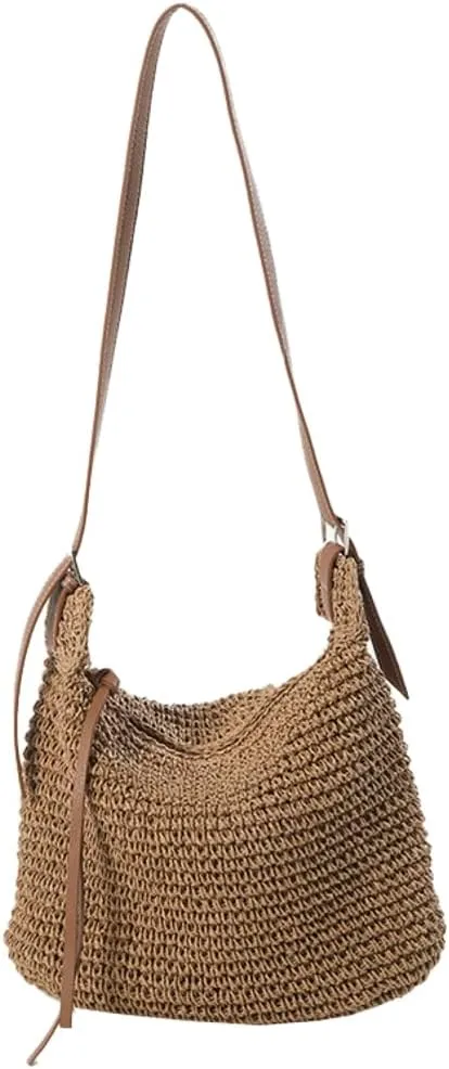 Caistre Handwoven Straw Bag for Women Summer Beach Hobo Handbag Lightweight Large Straw Tote Bag for Vacation Travel