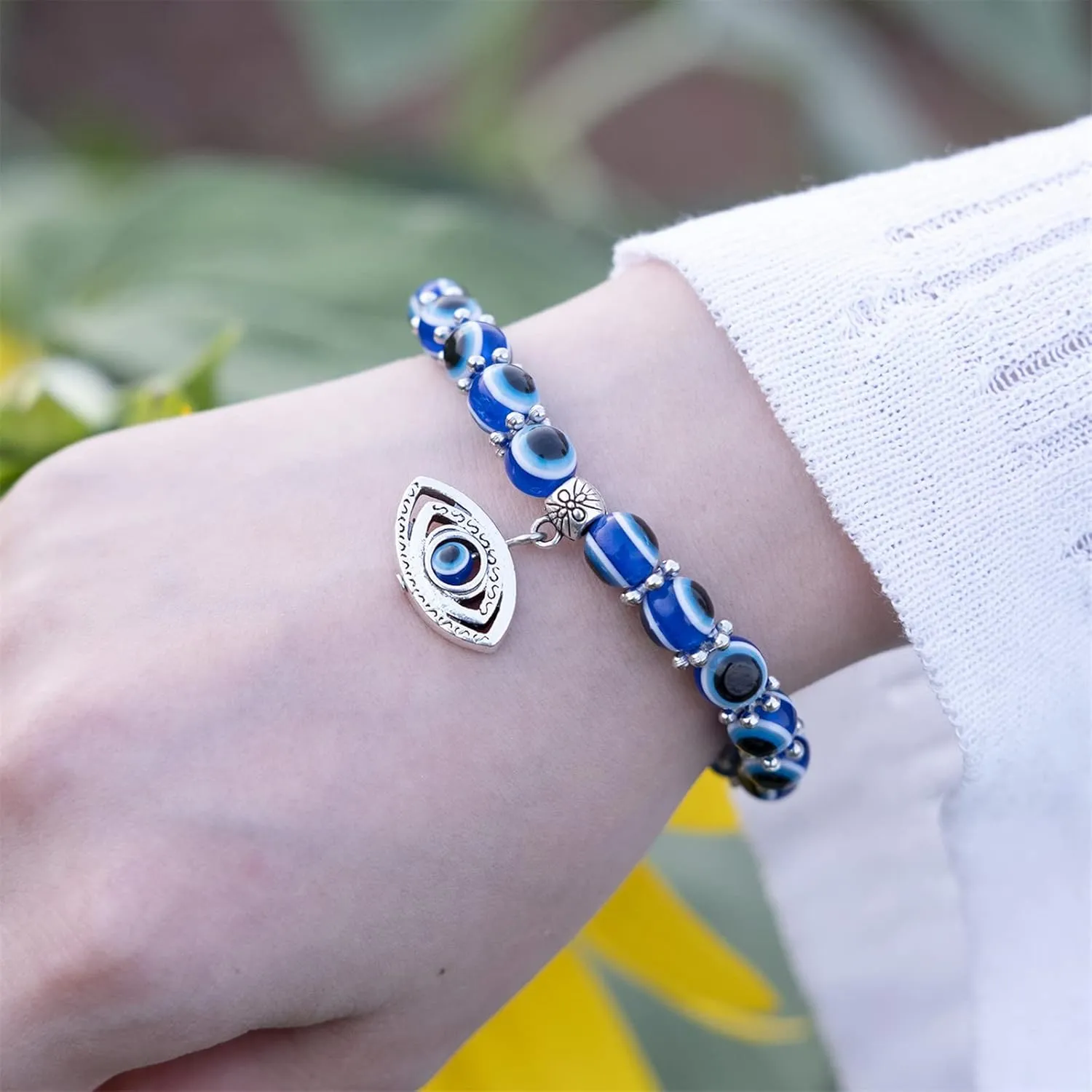 Caiyao Evil Eye Bead Bracelet Stretchy Hamsa Palm of Fatima Hand Butterfly Owl Elephant Tortoise Animal Amulet Bracelet for Women Men Friend Protection Jewelry Good Luck Gift