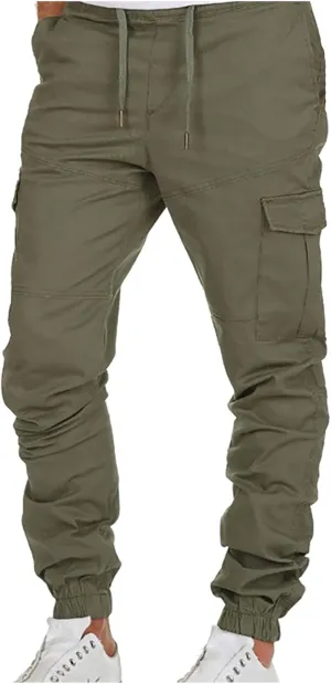 Cargo Pants for Men,Drawstring Elastic Waist Trouser Street Cargo Pants Casual Hiking Pants Joggers Sweatpant