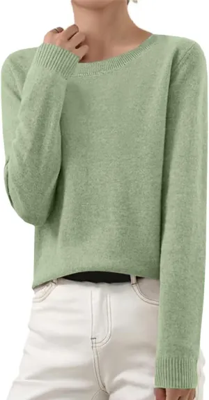 Cashmere Sweaters for Women Long Sleeve Crew Neck Loose Pullover Tops Warm Cozy Lightweight Wool Knit Sweater