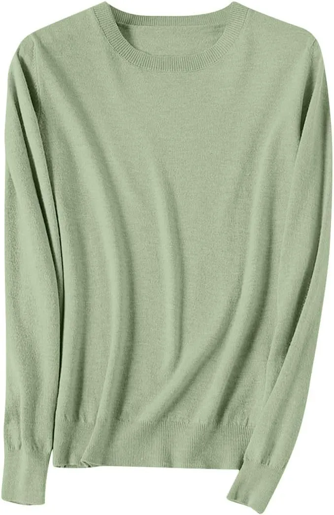 Cashmere Sweaters for Women Long Sleeve Crew Neck Loose Pullover Tops Warm Cozy Lightweight Wool Knit Sweater