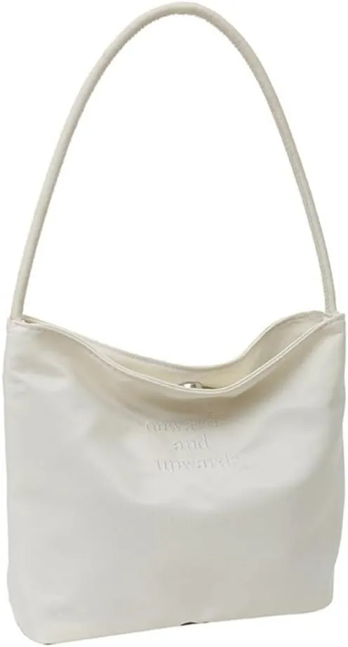 Casual Fashion Nylon Shoulder Bag for Women Simple Solid Color Embroidery Letters Underarm Bucket Handbag Armpit Bag