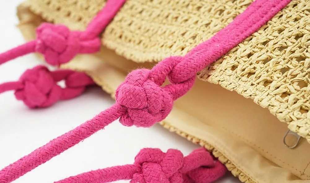 Casual Tote Bag Woven Straw Hobo Bag Handmade Shoulder Bag Mesh Beach Bag Travel Bag Carryall Holiday Vacation