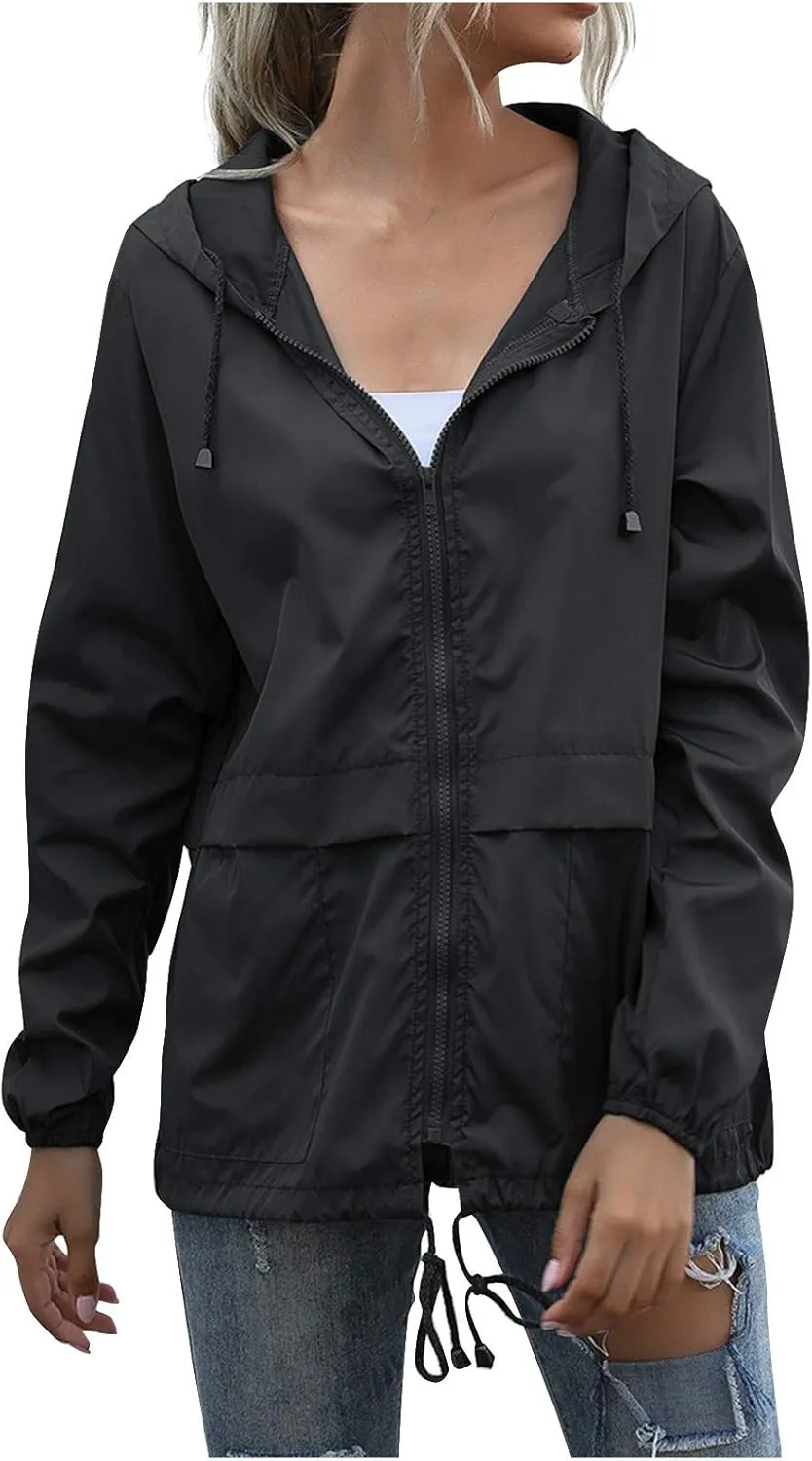 Cdiecer Women's Raincoats Lightweight Rain Jacket Waterproof Windproof Rain Coat Adjustable Hooded Windbreaker with Pockets