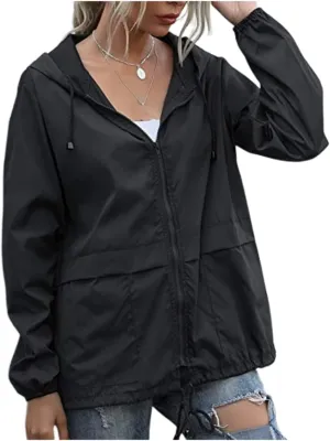 Cdiecer Women's Raincoats Lightweight Rain Jacket Waterproof Windproof Rain Coat Adjustable Hooded Windbreaker with Pockets