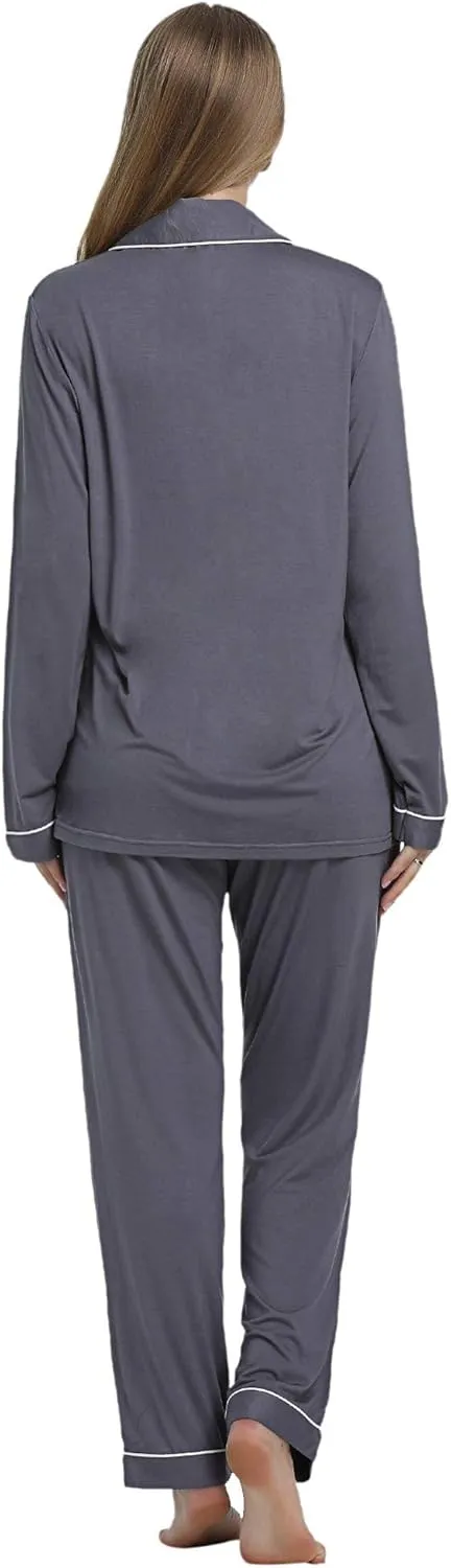 Cherrydew Women Pajama Sets Bamboo Viscose Cooling Long Sleeve Sleepwear Super-Soft Comfy Button Down Lounge Sleep Set S-XXL