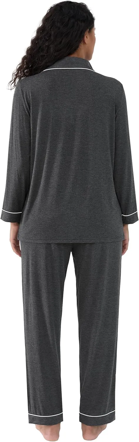 Cherrydew Women Pajama Sets Bamboo Viscose Cooling Long Sleeve Sleepwear Super-Soft Comfy Button Down Lounge Sleep Set S-XXL