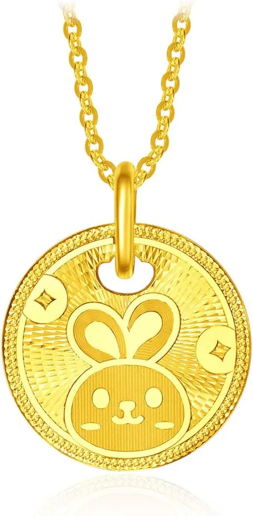CHOW TAI FOOK 999 Pure 24K Gold Year of Rabbit Coin Bunny Necklace