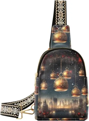 Christmas Bell Golden Sling Bag for Women Fanny Packs for Women Small Leather Fanny Pack Crossbody Bags Fashion Waist Packs Chest Bag for Travel 21341225