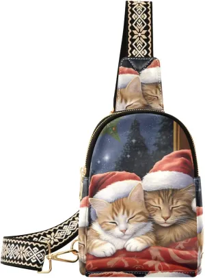 Christmas Cat Sling Bag for Women Fanny Packs for Women Small Leather Fanny Pack Crossbody Bags Fashion Waist Packs Chest Bag for Travel 21341989