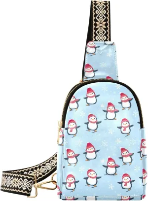 Christmas Penguin Sling Bag for Women Fanny Packs for Women Small Leather Fanny Pack Crossbody Bags Fashion Waist Packs Chest Bag for Travel 21344774