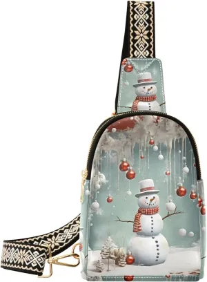 Christmas Snowman Snowflake Sling Bag for Women Fanny Packs for Women Small Leather Fanny Pack Crossbody Bags Fashion Waist Packs Chest Bag for Travel 21341351