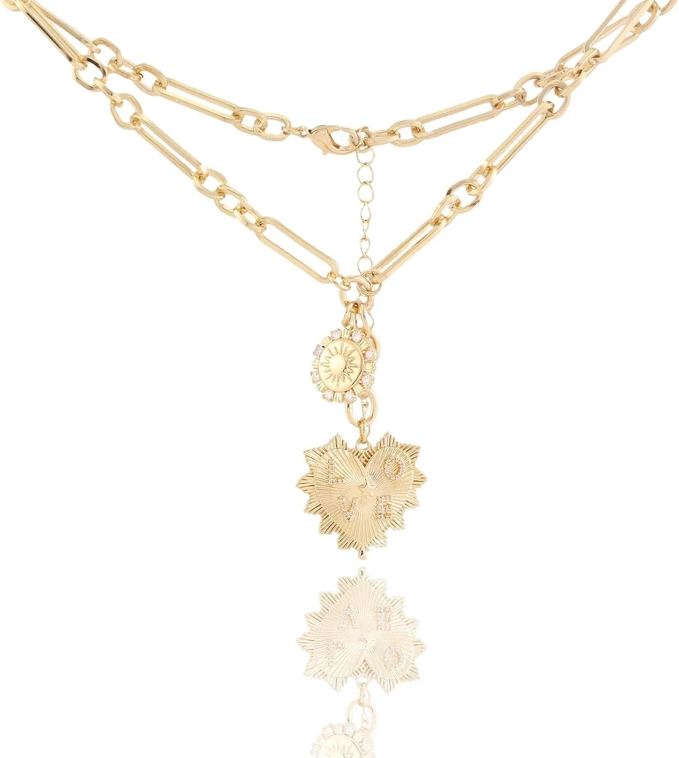 Chunky Gold Charm Heart Necklace for Women & Teens - 18K Gold-Plated Sun Pendant Chain, Hip Hop Jewelry, Stylish Accessories