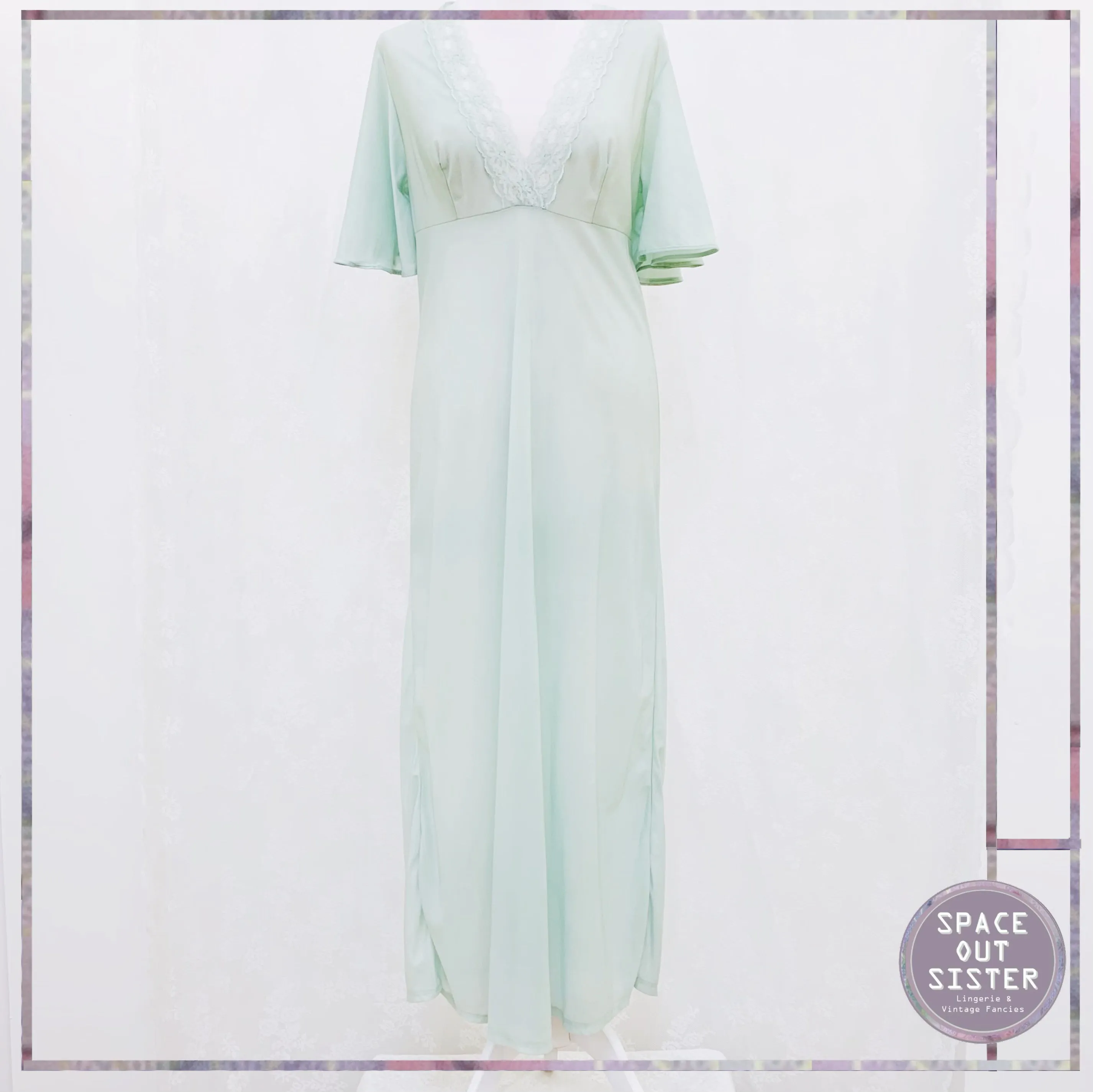 Circa 1970s Seafoam Butterfly Sleeve Nightdress