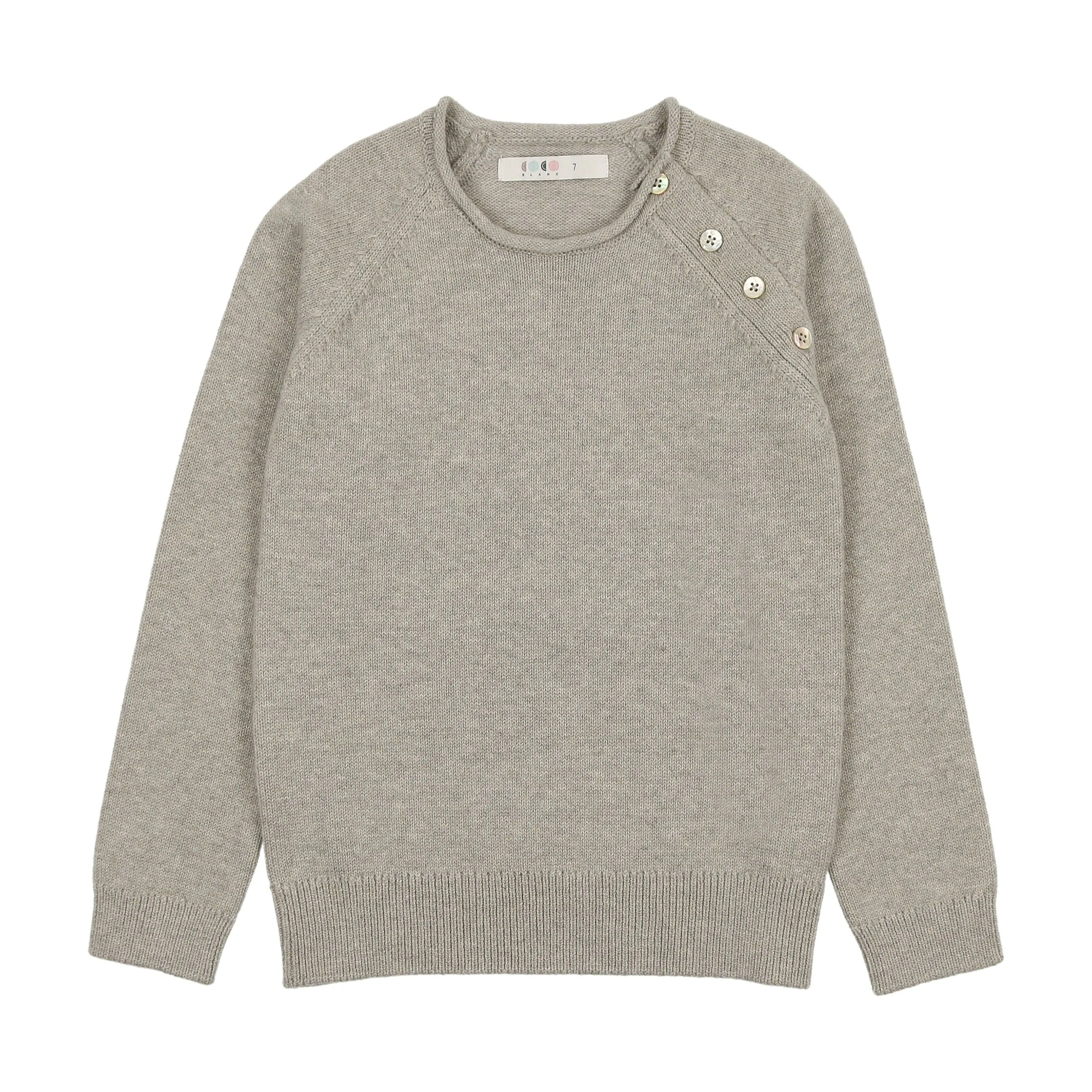 Coco Blanc Light Grey Crew Button Sweater (9081)