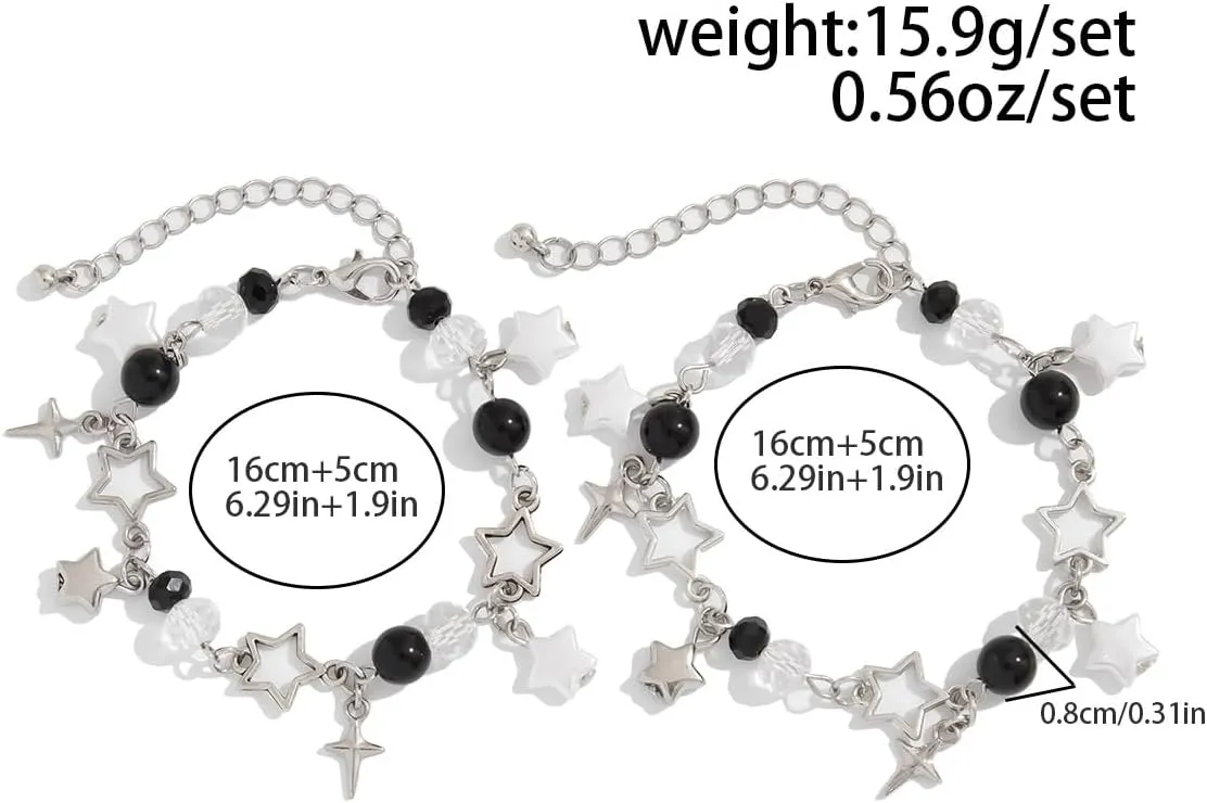 Cool Punk Y2K Star Beaded Bracelet for Women Handmade Pentagram Star Strawberry Flower Bracelet Aesthetic Grunge Punk Beads Bracelet for Couples Friends BFF Jewelry Gifts