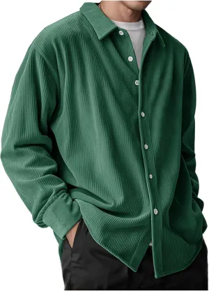 Corduroy Shirt Mens Lapel Long Sleeve Wrinkle Free Shirts Casual Button Down Shirts Work Overshirt Shackets for Men