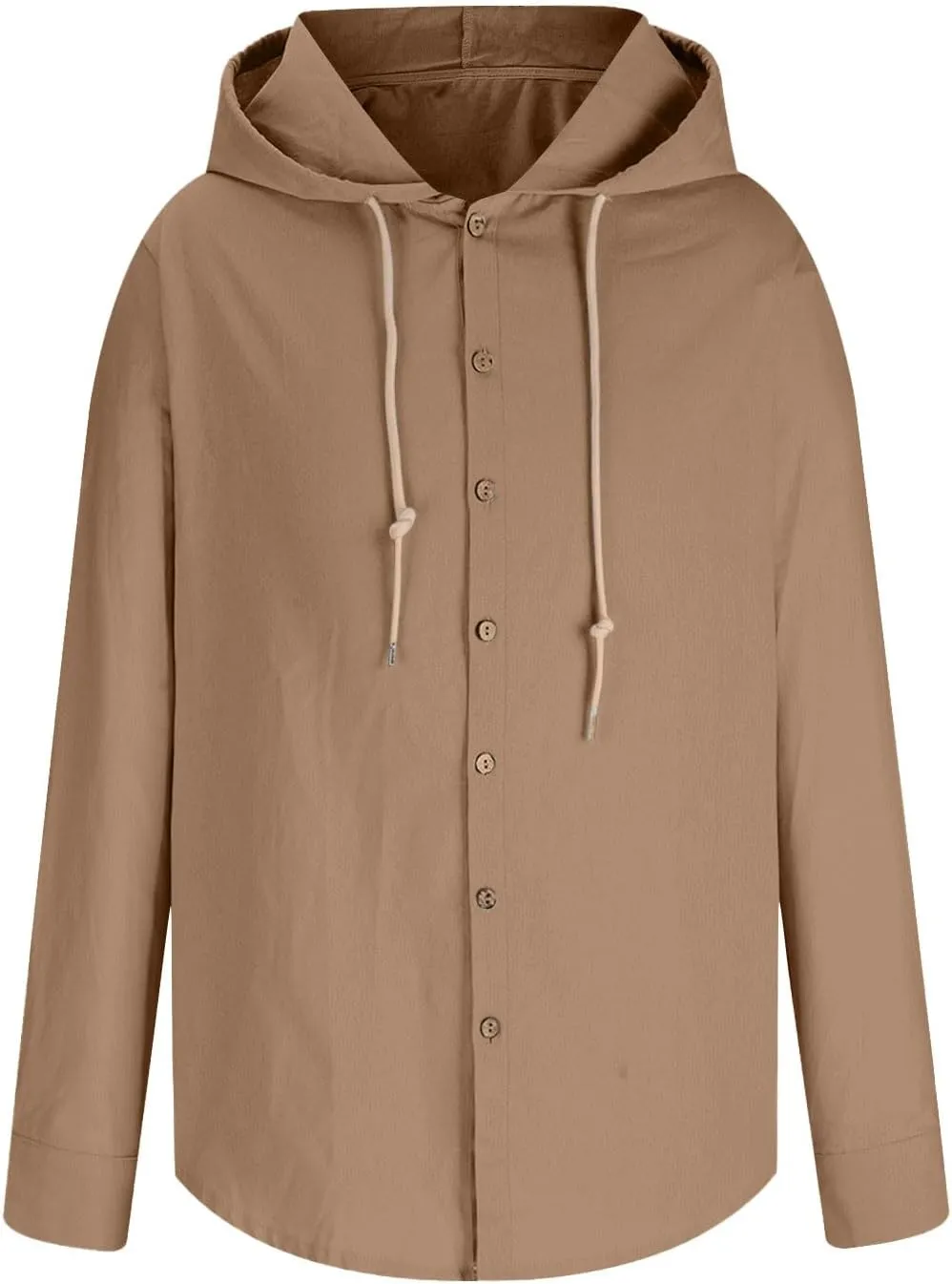 Cotton Linen Button Down Shirts for Men Long Sleeve Drawstring Hooded Tops Casual Lightweight Hoodie Shirt