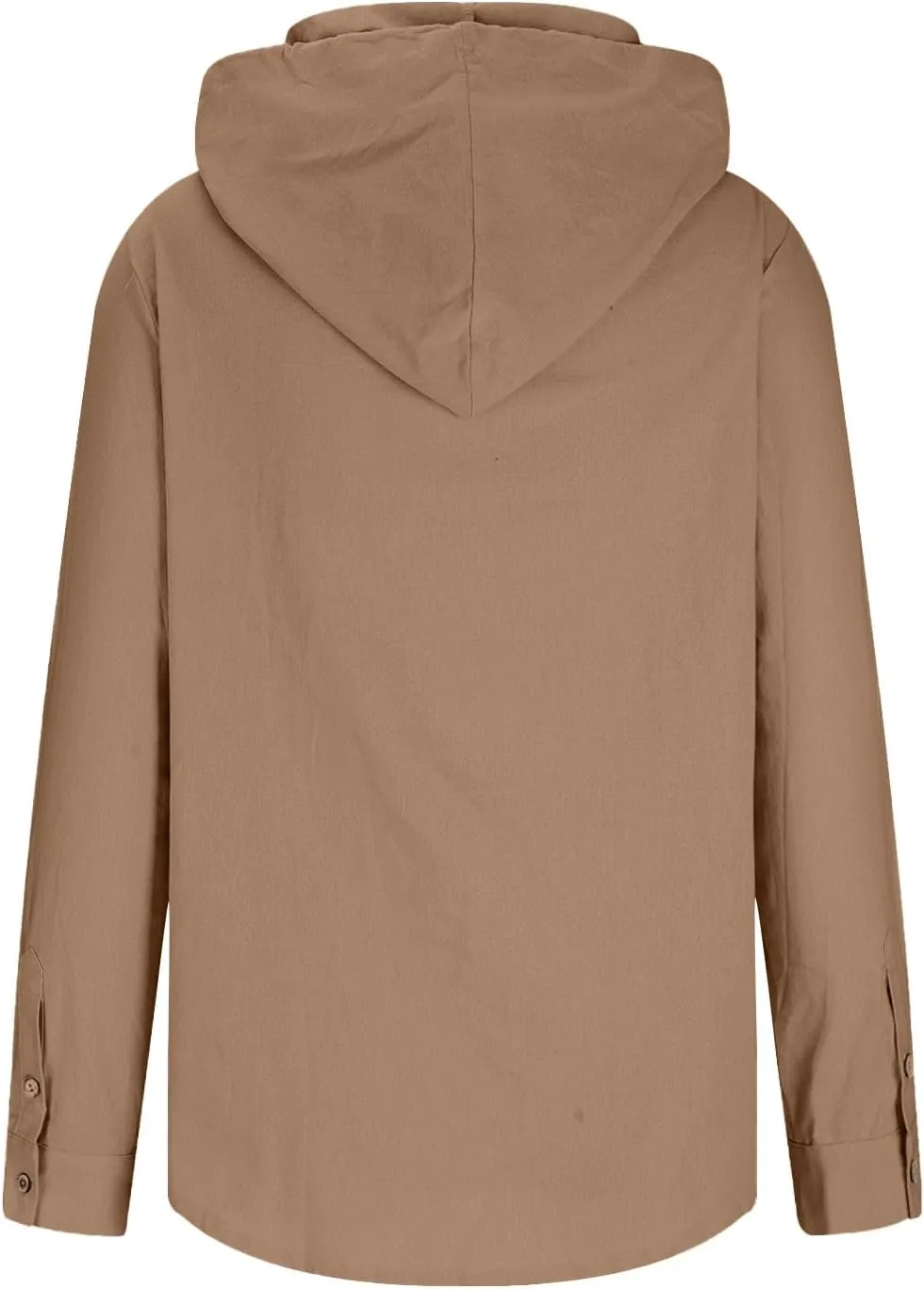 Cotton Linen Button Down Shirts for Men Long Sleeve Drawstring Hooded Tops Casual Lightweight Hoodie Shirt