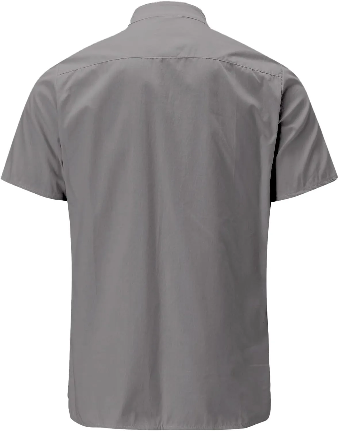 Cotton Linen Henley Shirts for Men Solid Short Sleeve Band Collar Shirt with Pocket Casual Summer Beach Tshirts